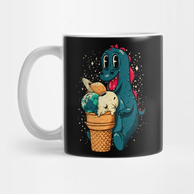 Treat Yo Self - Baby Dino Eating Triple Planet Scoop Ice Cream Cone by anycolordesigns